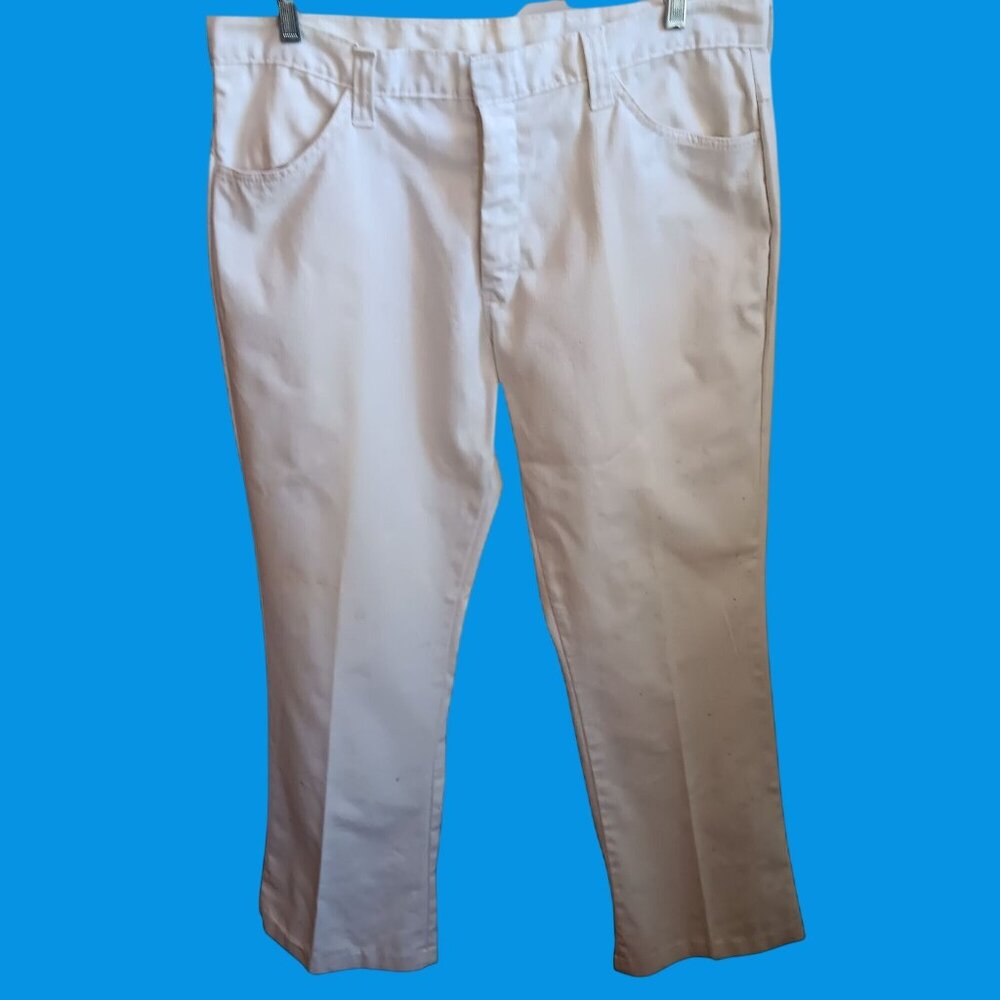 38x31 Men's Vintage Jeans 1960's White Cotton Bootcut Mod Garage Band Talon zip